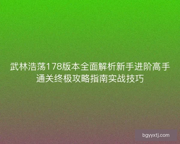 武林浩荡178版本全面解析新手进阶高手通关终极攻略指南实战技巧